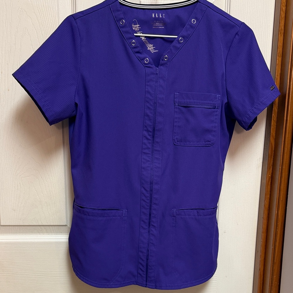 Elle Women's Vibrant Blue Button Down Shirt Scrub Top